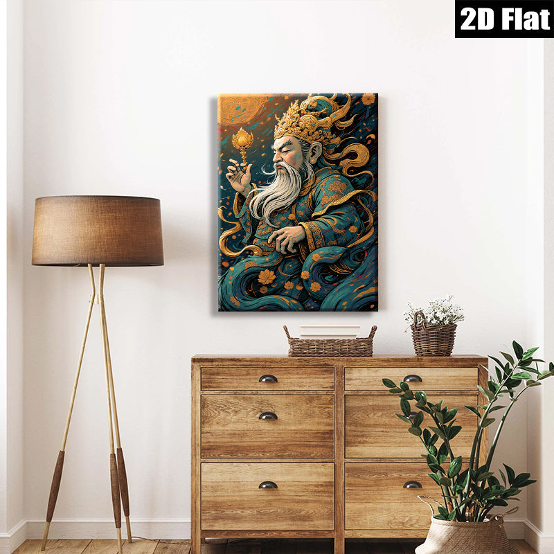 2D flat 1pc Majestic Immortal Eastern Deity Wall Art Decor Living Room Bedroom Gallery Wrapped Canvas Prints Home Office Modern Farmhouse Aesthetic