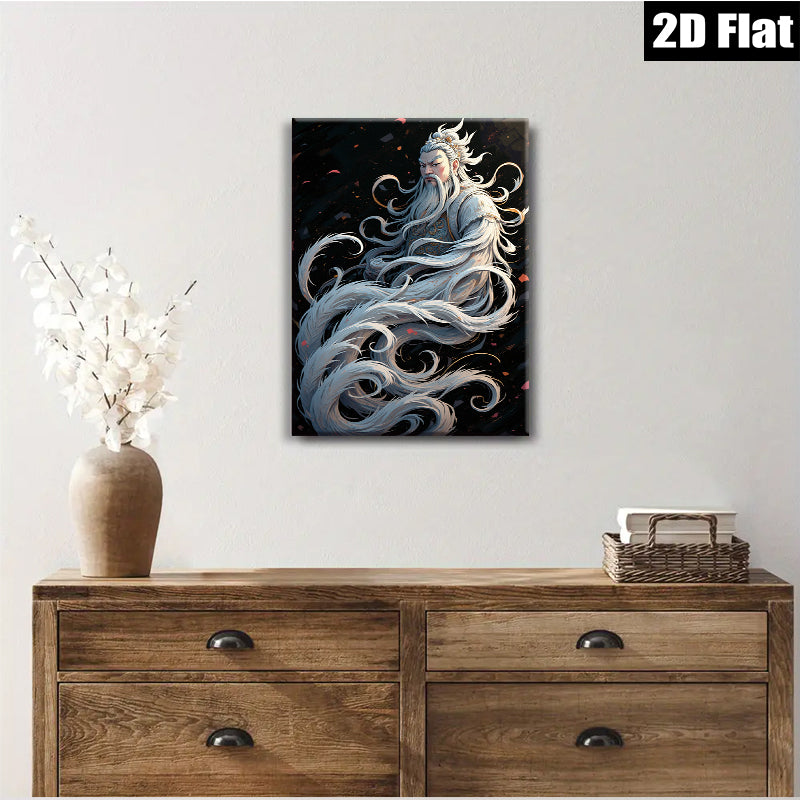 2D flat 1pc Majestic Immortal Warrior Portrait Wall Art Decor Living Room Bedroom Home Office Gallery Wrapped Canvas Prints Modern Farmhouse Aesthetic Teal Blue