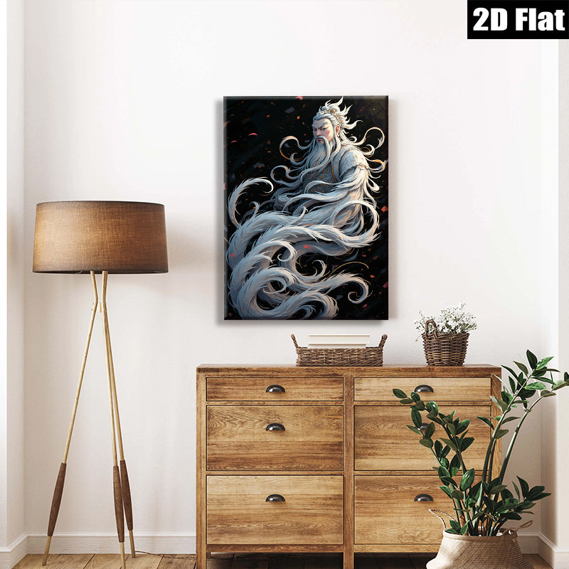 2D flat 1pc Majestic Immortal Warrior Portrait Wall Art Decor Living Room Bedroom Home Office Gallery Wrapped Canvas Prints Modern Farmhouse Aesthetic Teal Blue
