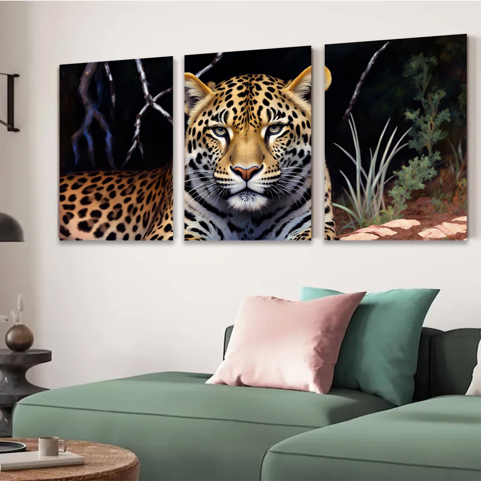 2D flat 1pc Majestic Jaguar Portrait Wildlife Art Canvas Wall Decor Living Room Bedroom Modern Farmhouse Gallery Wrapped Timeless Statement Piece