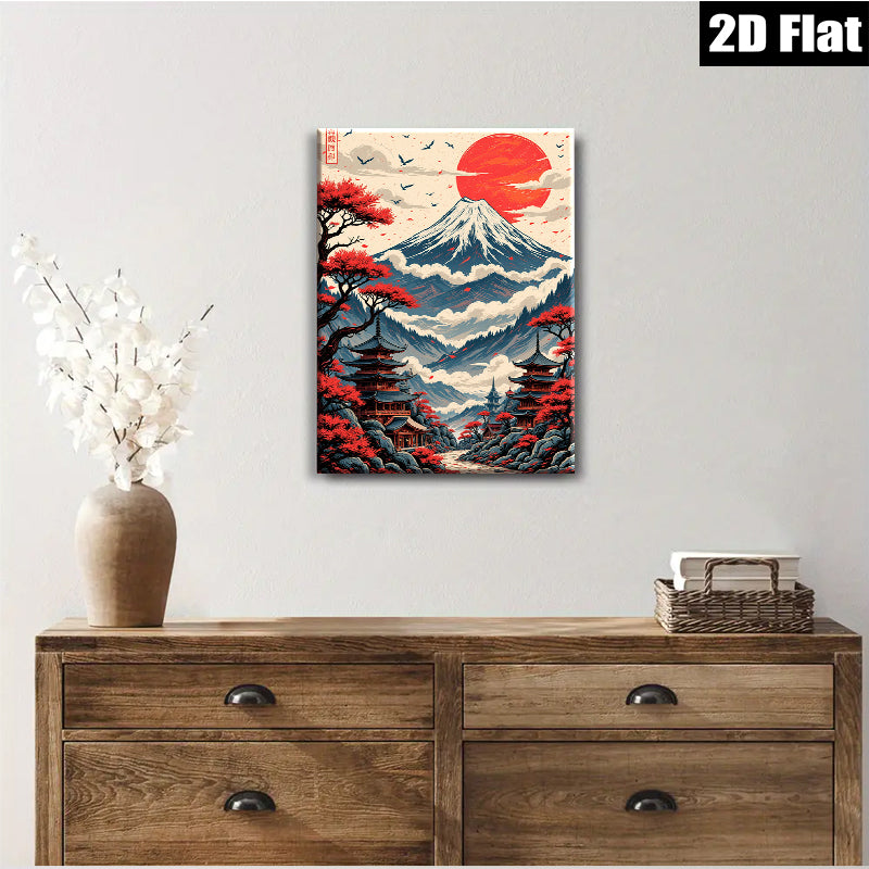 2D flat 1pc Majestic Japanese Mount Fuji landscape wall art for living room bedroom home decor farmhouse style modern zen aesthetic canvas prints