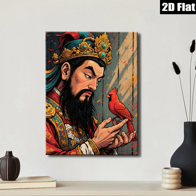 2D flat 1pc Majestic King with Crimson Bird wall art for living room bedroom gallery wrapped canvas prints farmhouse decor modern aesthetic statement piece