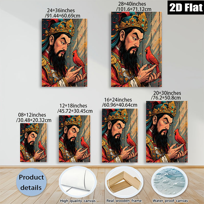 2D flat 1pc Majestic King with Crimson Bird wall art for living room bedroom gallery wrapped canvas prints farmhouse decor modern aesthetic statement piece