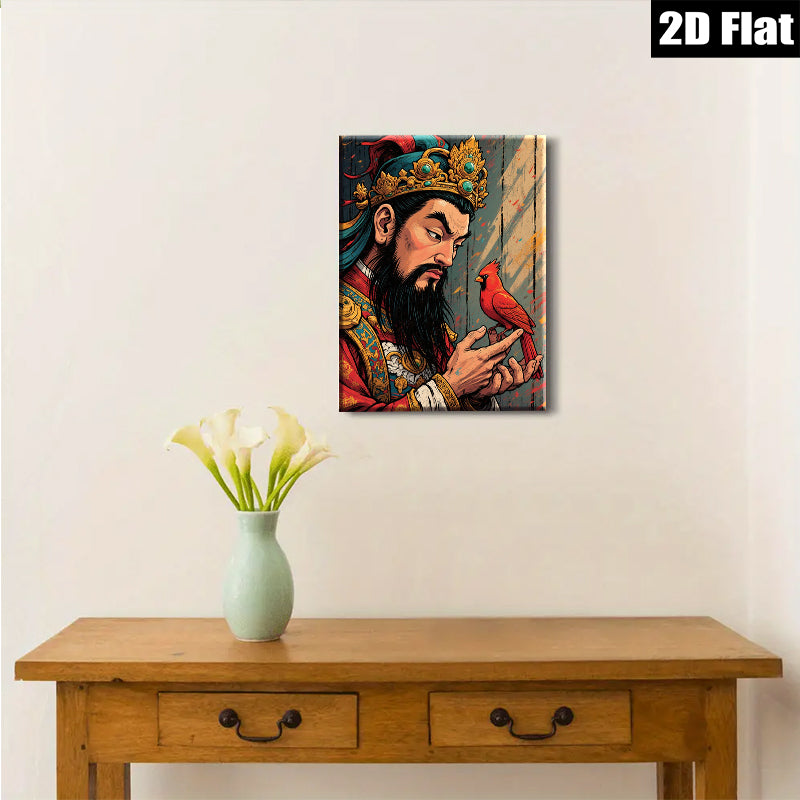 2D flat 1pc Majestic King with Crimson Bird wall art for living room bedroom gallery wrapped canvas prints farmhouse decor modern aesthetic statement piece