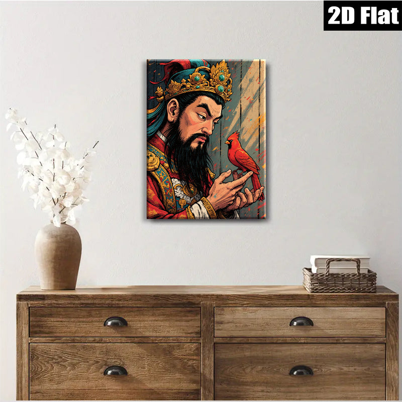 2D flat 1pc Majestic King with Crimson Bird wall art for living room bedroom gallery wrapped canvas prints farmhouse decor modern aesthetic statement piece