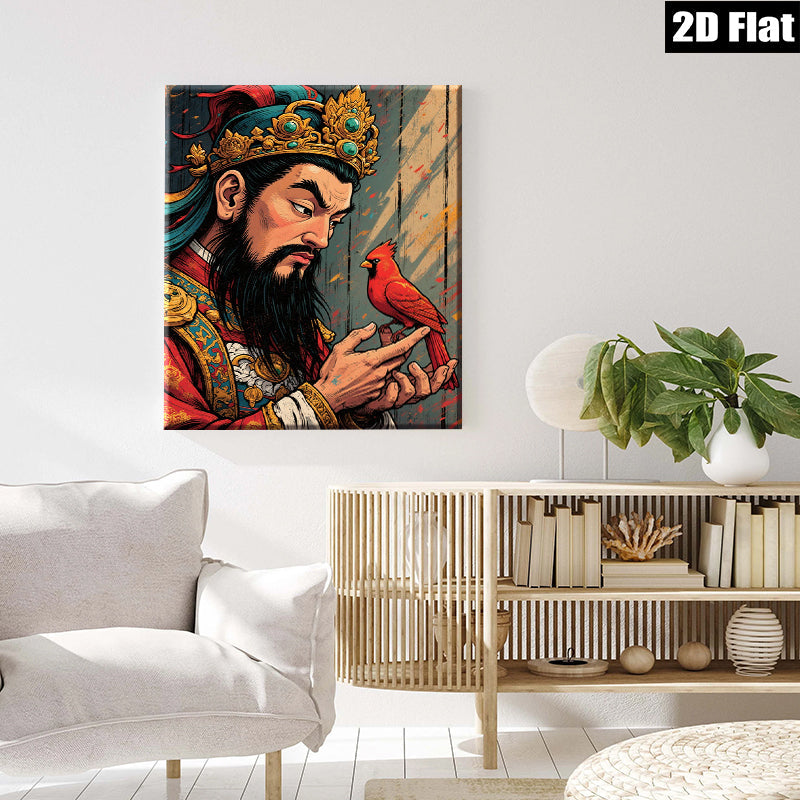 2D flat 1pc Majestic King with Crimson Bird wall art for living room bedroom gallery wrapped canvas prints farmhouse decor modern aesthetic statement piece