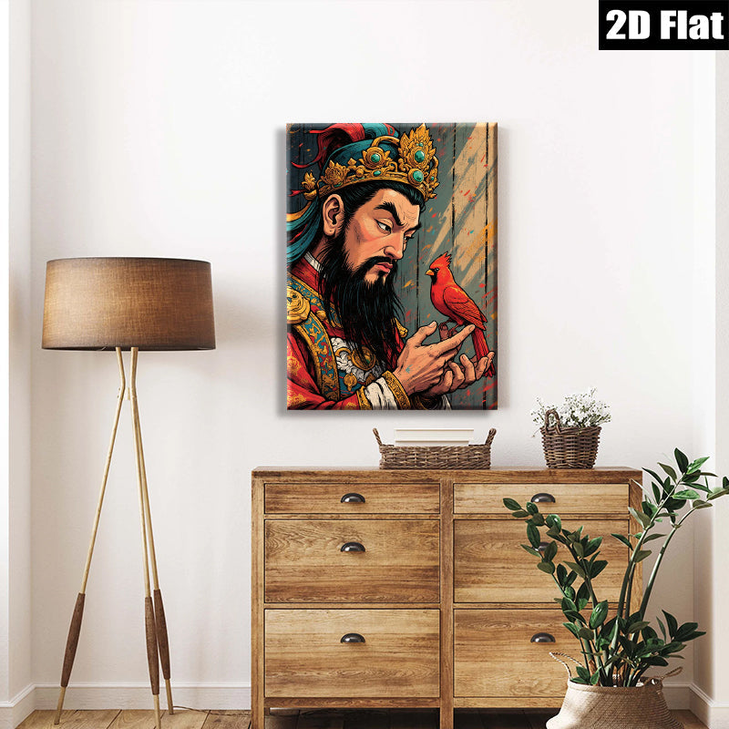 2D flat 1pc Majestic King with Crimson Bird wall art for living room bedroom gallery wrapped canvas prints farmhouse decor modern aesthetic statement piece