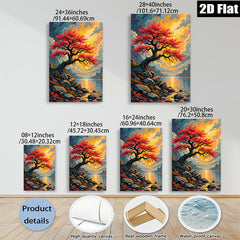 2D flat 1pc Majestic Lakeside Red Tree Canvas Wall Art for Living Room Bedroom Home Decor Gallery Wrapped Modern Farmhouse Style Coastal Aesthetic