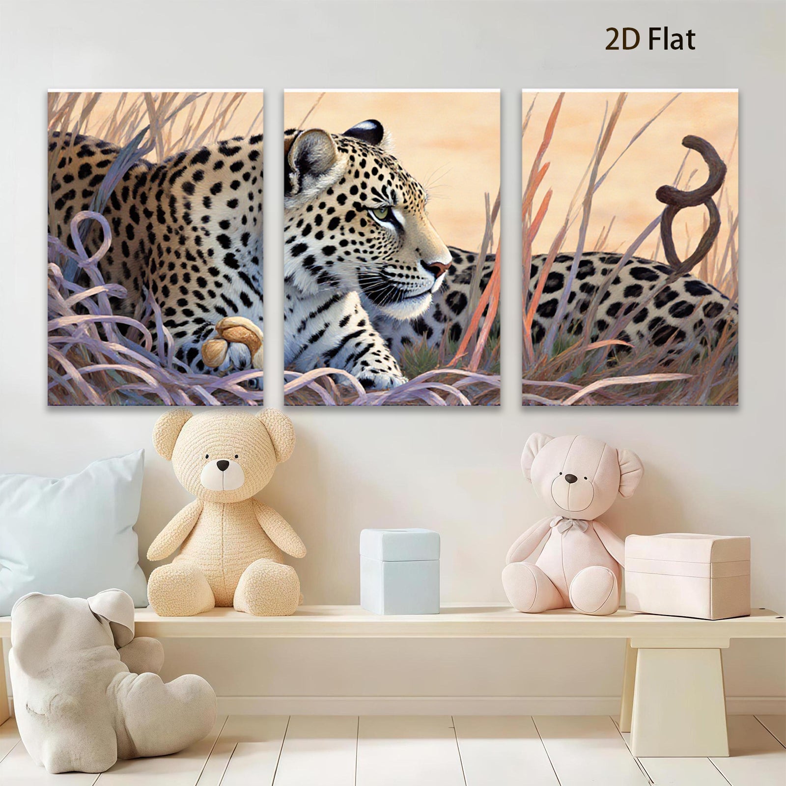 2D flat 1pc Majestic Leopard Resting Among Tall Grasses Gallery Wrapped Canvas Wall Art for Living Room Bedroom Home Decor Farmhouse Style Modern Artwork