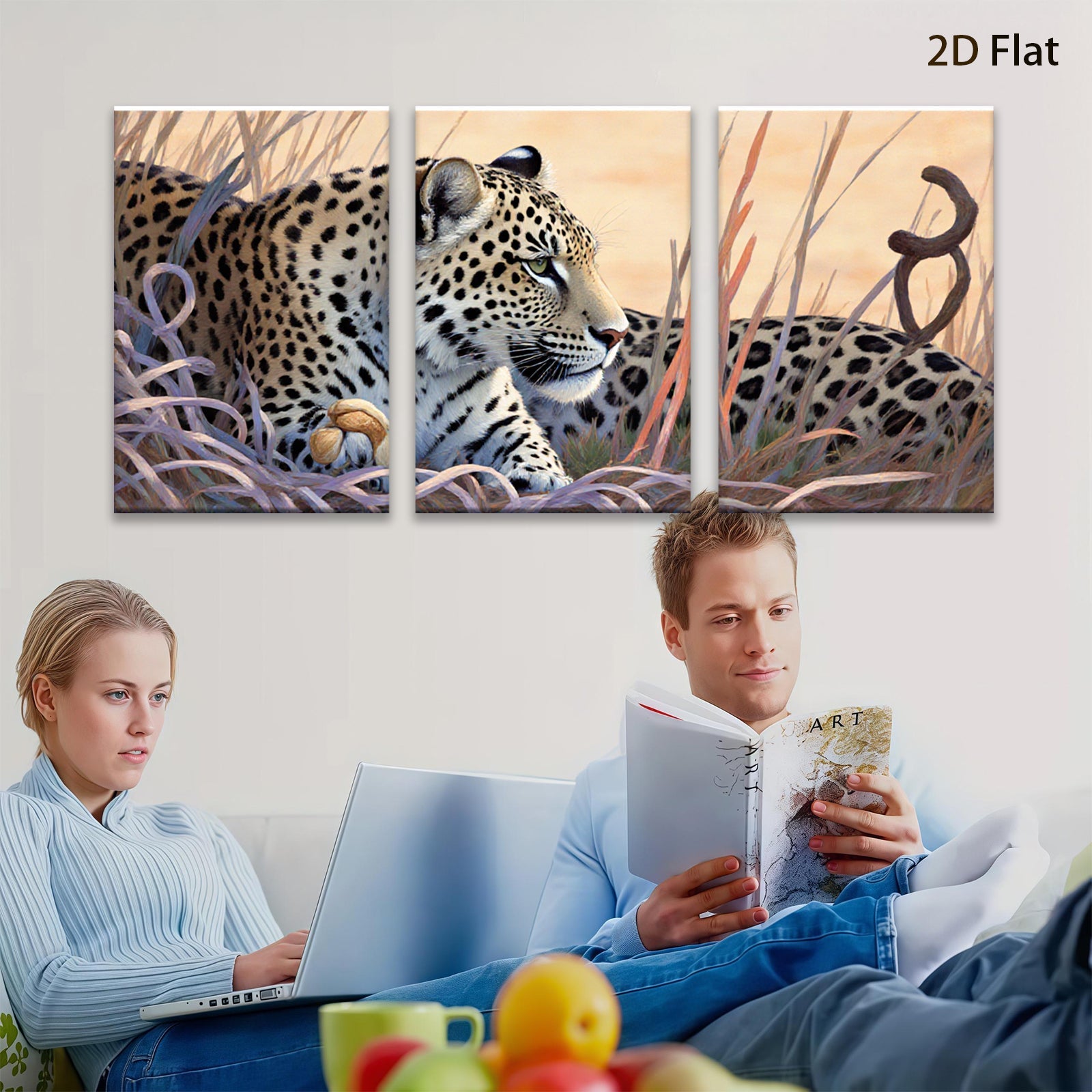 2D flat 1pc Majestic Leopard Resting Among Tall Grasses Gallery Wrapped Canvas Wall Art for Living Room Bedroom Home Decor Farmhouse Style Modern Artwork