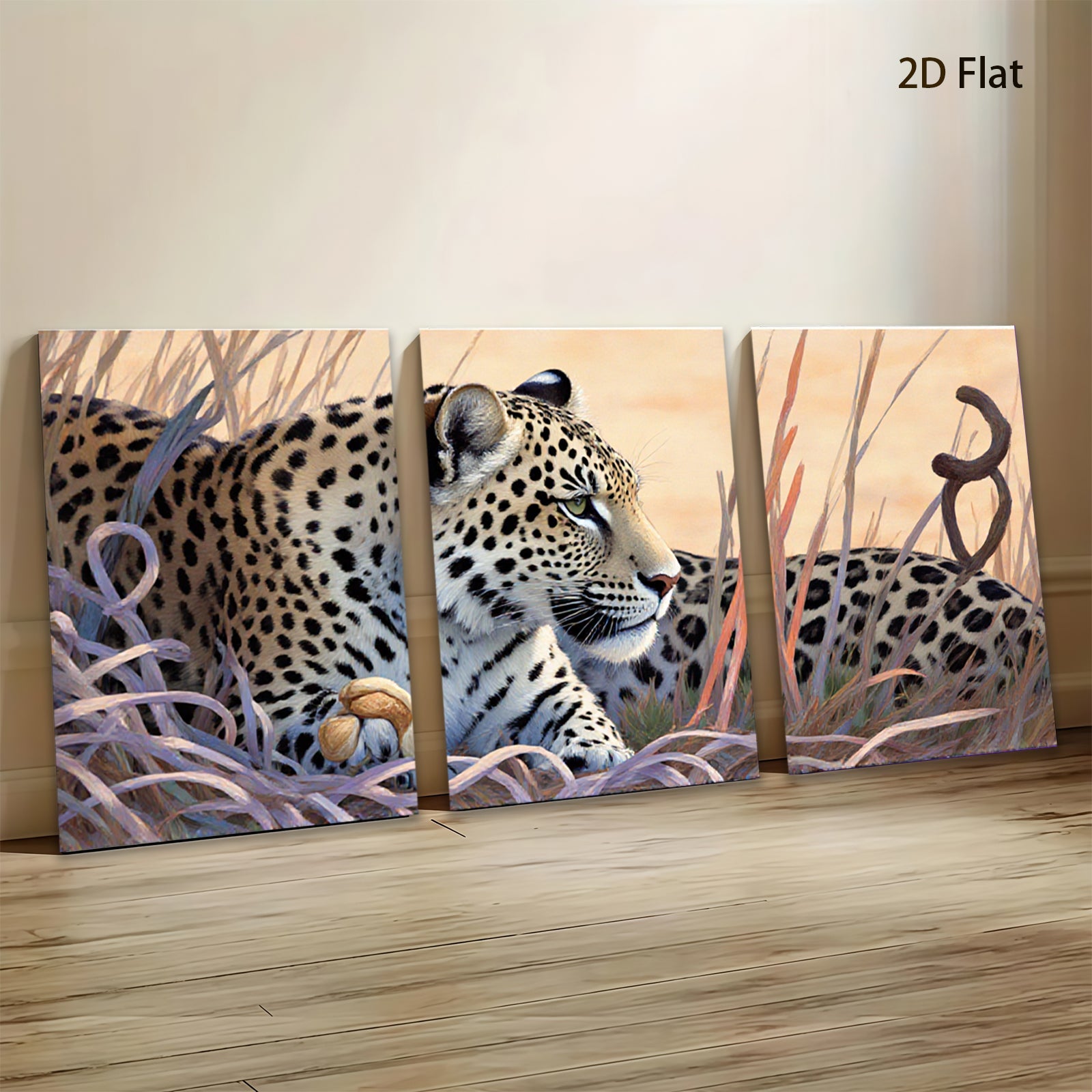 2D flat 1pc Majestic Leopard Resting Among Tall Grasses Gallery Wrapped Canvas Wall Art for Living Room Bedroom Home Decor Farmhouse Style Modern Artwork