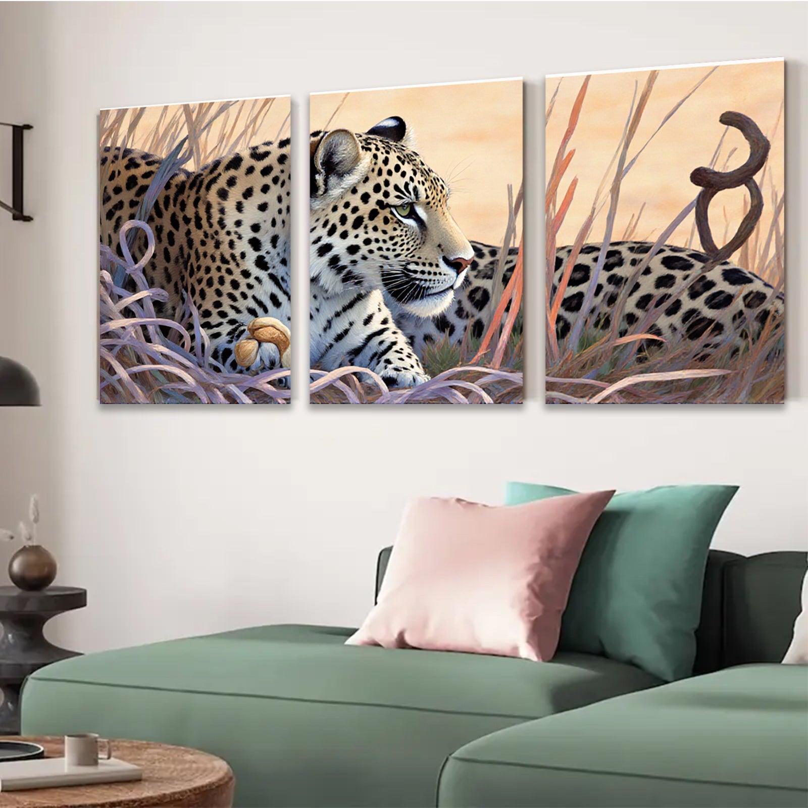 2D flat 1pc Majestic Leopard Resting Among Tall Grasses Gallery Wrapped Canvas Wall Art for Living Room Bedroom Home Decor Farmhouse Style Modern Artwork
