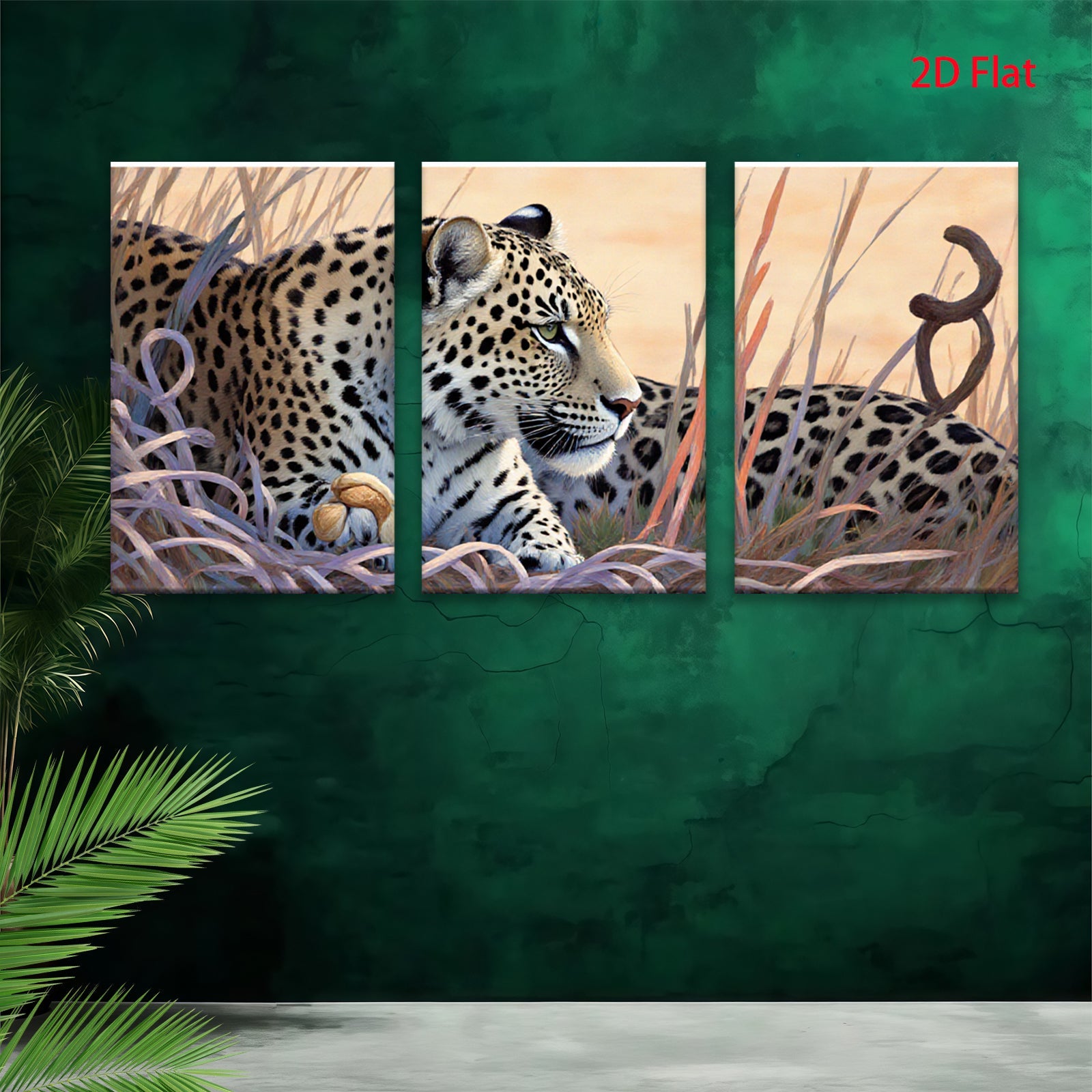 2D flat 1pc Majestic Leopard Resting Among Tall Grasses Gallery Wrapped Canvas Wall Art for Living Room Bedroom Home Decor Farmhouse Style Modern Artwork