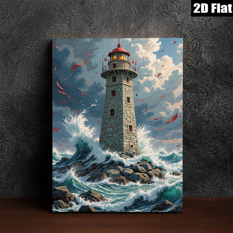 2D flat 1pc Majestic Lighthouse Stormy Seas Coastal Wall Decor Living Room Bedroom Canvas Art Prints Framed Ready to Hang Modern Farmhouse Rustic Beach Theme Home Decorations
