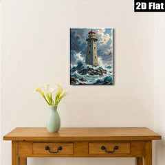 2D flat 1pc Majestic Lighthouse Stormy Seas Coastal Wall Decor Living Room Bedroom Canvas Art Prints Framed Ready to Hang Modern Farmhouse Rustic Beach Theme Home Decorations