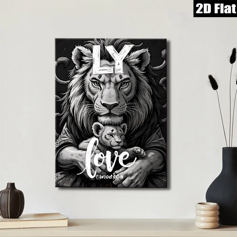 2D flat 1pc Majestic Lion Cub Portrait Family Love Wall Art Decor Living Room Bedroom Gallery Wrapped Canvas Print Modern Farmhouse Rustic Coastal Home Decor