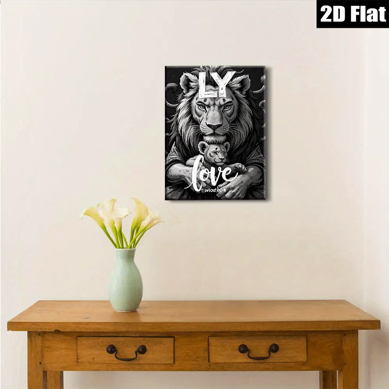2D flat 1pc Majestic Lion Cub Portrait Family Love Wall Art Decor Living Room Bedroom Gallery Wrapped Canvas Print Modern Farmhouse Rustic Coastal Home Decor