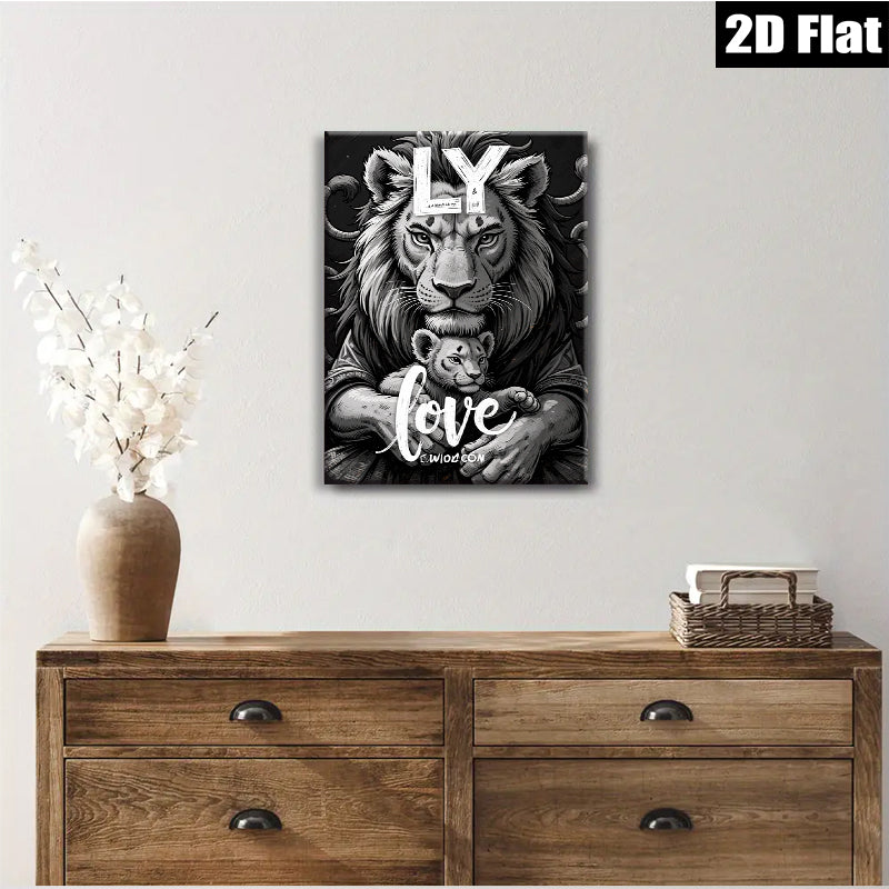 2D flat 1pc Majestic Lion Cub Portrait Family Love Wall Art Decor Living Room Bedroom Gallery Wrapped Canvas Print Modern Farmhouse Rustic Coastal Home Decor