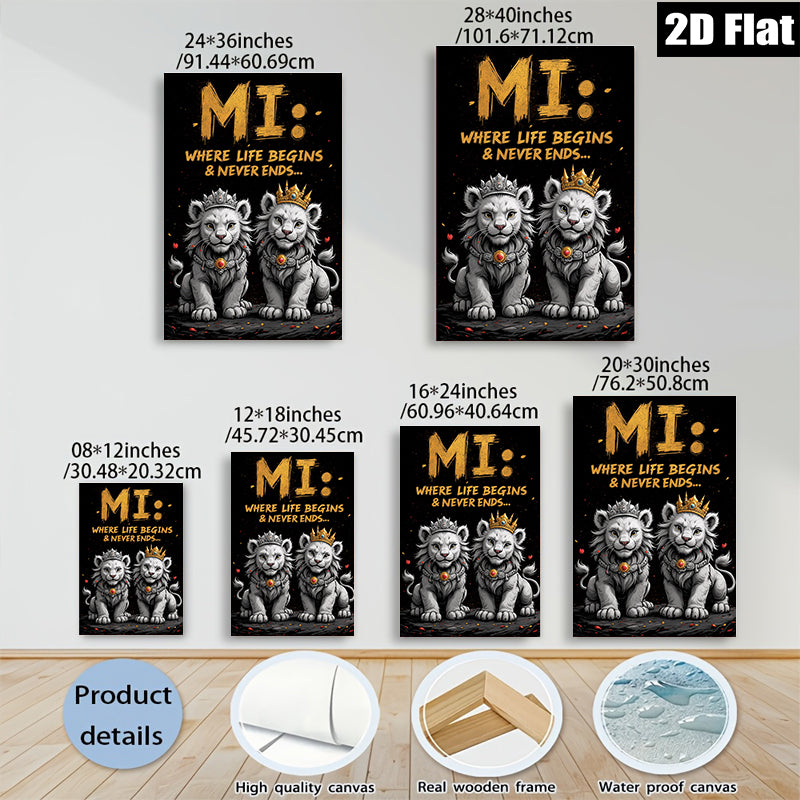 2D flat 1pc Majestic Lion Cubs Portrait Wall Art Canvas Prints for Living Room Bedroom Home Decor Modern Farmhouse Style Gallery Wrapped Timeless Statement Piece