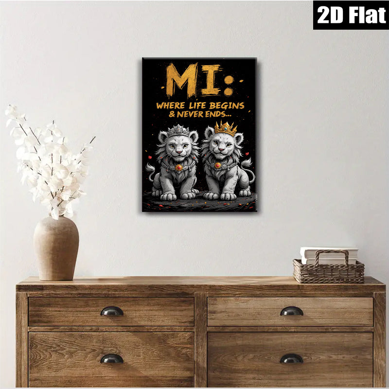 2D flat 1pc Majestic Lion Cubs Portrait Wall Art Canvas Prints for Living Room Bedroom Home Decor Modern Farmhouse Style Gallery Wrapped Timeless Statement Piece