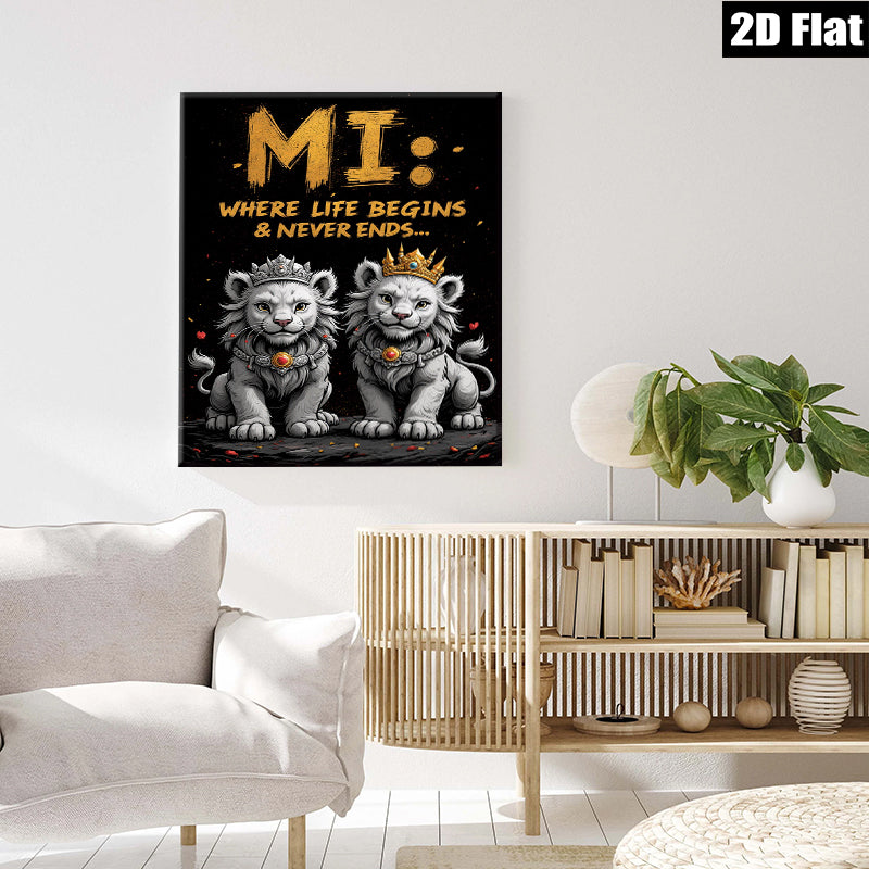 2D flat 1pc Majestic Lion Cubs Portrait Wall Art Canvas Prints for Living Room Bedroom Home Decor Modern Farmhouse Style Gallery Wrapped Timeless Statement Piece