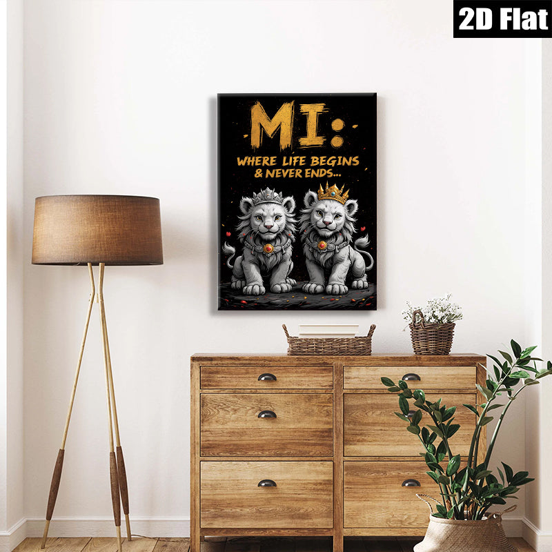2D flat 1pc Majestic Lion Cubs Portrait Wall Art Canvas Prints for Living Room Bedroom Home Decor Modern Farmhouse Style Gallery Wrapped Timeless Statement Piece