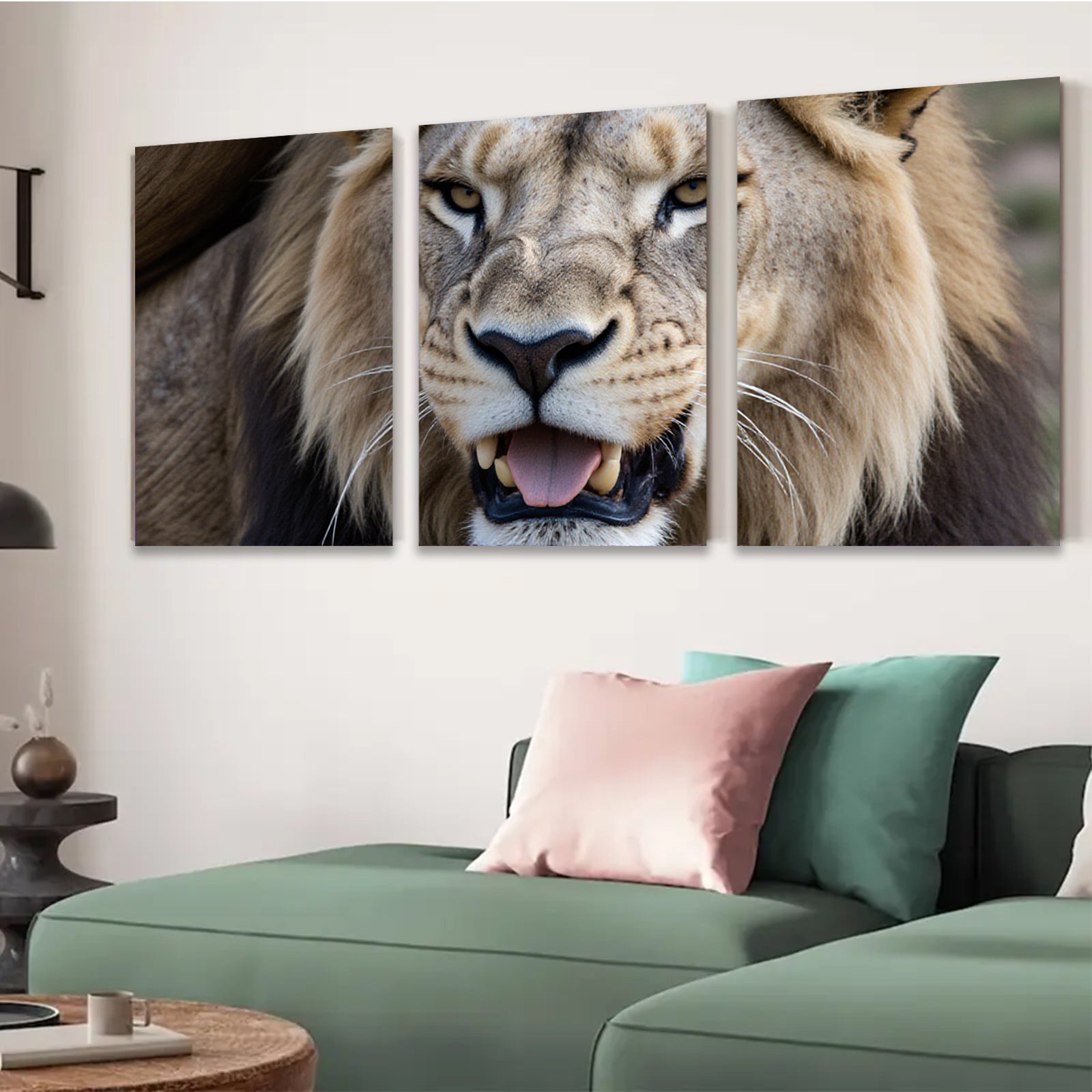2D flat 1pc Majestic Lion Face Portrait Wildlife Art Canvas Print for Living Room Bedroom Gallery Wall Decor Modern Farmhouse Rustic Chic