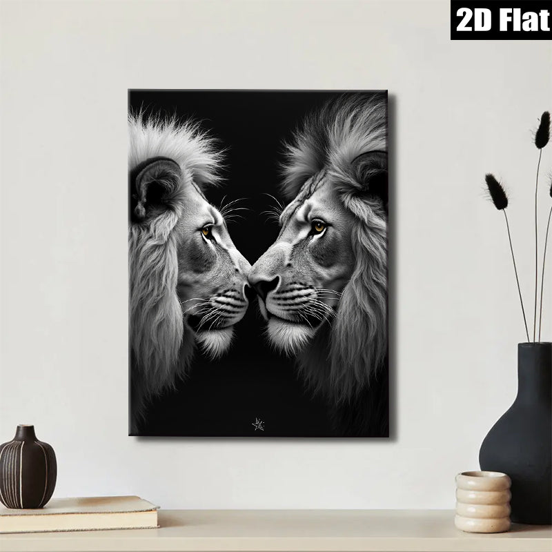 2D flat 1pc Majestic Lion Faces Portrait Wall Art Canvas Prints for Living Room Bedroom Modern Farmhouse Decor Gallery Wrapped Animal Wildlife Art Ready to Hang Large Size