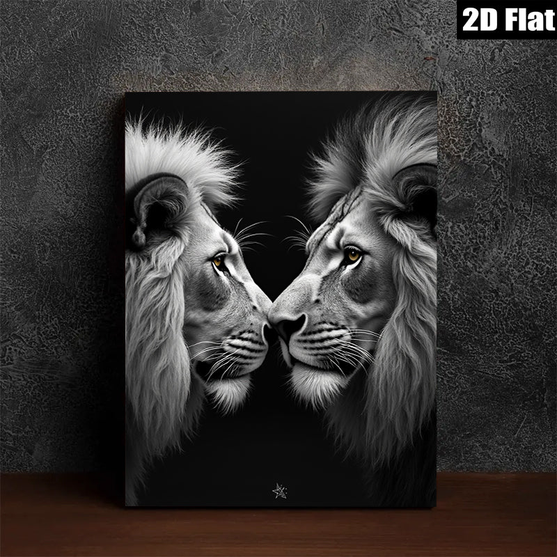 2D flat 1pc Majestic Lion Faces Portrait Wall Art Canvas Prints for Living Room Bedroom Modern Farmhouse Decor Gallery Wrapped Animal Wildlife Art Ready to Hang Large Size