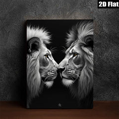 2D flat 1pc Majestic Lion Faces Portrait Wall Art Canvas Prints for Living Room Bedroom Modern Farmhouse Decor Gallery Wrapped Animal Wildlife Art Ready to Hang Large Size