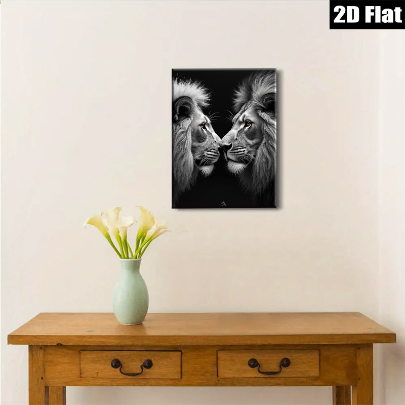 2D flat 1pc Majestic Lion Faces Portrait Wall Art Canvas Prints for Living Room Bedroom Modern Farmhouse Decor Gallery Wrapped Animal Wildlife Art Ready to Hang Large Size