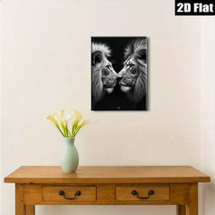 2D flat 1pc Majestic Lion Faces Portrait Wall Art Canvas Prints for Living Room Bedroom Modern Farmhouse Decor Gallery Wrapped Animal Wildlife Art Ready to Hang Large Size