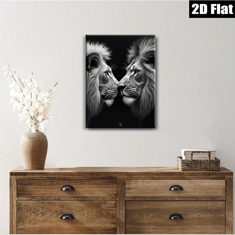 2D flat 1pc Majestic Lion Faces Portrait Wall Art Canvas Prints for Living Room Bedroom Modern Farmhouse Decor Gallery Wrapped Animal Wildlife Art Ready to Hang Large Size