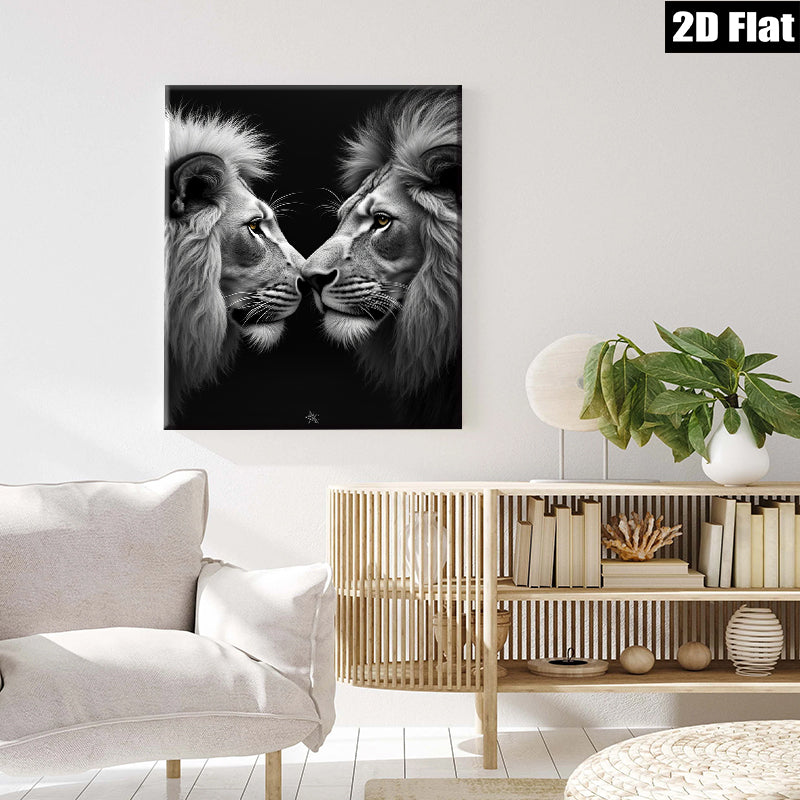 2D flat 1pc Majestic Lion Faces Portrait Wall Art Canvas Prints for Living Room Bedroom Modern Farmhouse Decor Gallery Wrapped Animal Wildlife Art Ready to Hang Large Size