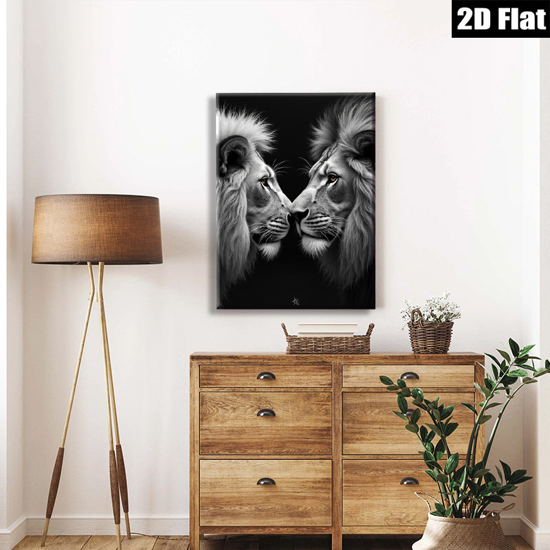 2D flat 1pc Majestic Lion Faces Portrait Wall Art Canvas Prints for Living Room Bedroom Modern Farmhouse Decor Gallery Wrapped Animal Wildlife Art Ready to Hang Large Size