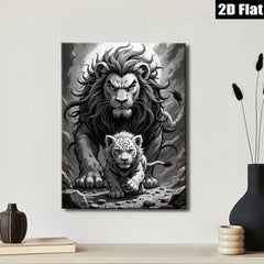 2D flat 1pc Majestic Lion Family Portrait Wall Art Canvas Prints for Living Room Bedroom Home Decor Farmhouse Style Modern Artwork Gallery Wrapped