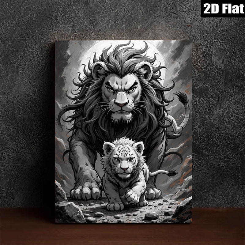 2D flat 1pc Majestic Lion Family Portrait Wall Art Canvas Prints for Living Room Bedroom Home Decor Farmhouse Style Modern Artwork Gallery Wrapped
