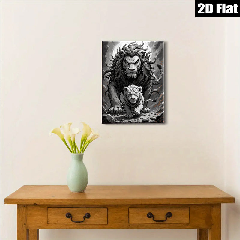2D flat 1pc Majestic Lion Family Portrait Wall Art Canvas Prints for Living Room Bedroom Home Decor Farmhouse Style Modern Artwork Gallery Wrapped