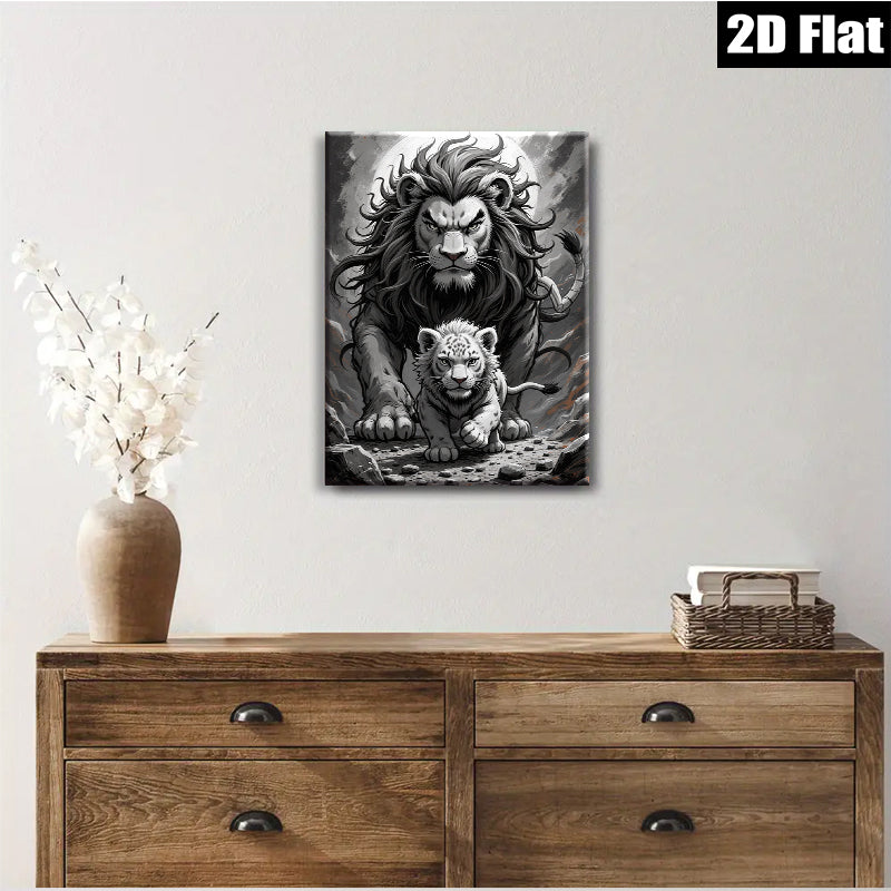 2D flat 1pc Majestic Lion Family Portrait Wall Art Canvas Prints for Living Room Bedroom Home Decor Farmhouse Style Modern Artwork Gallery Wrapped