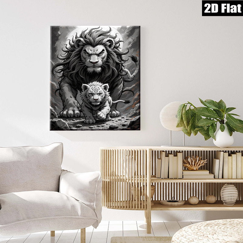 2D flat 1pc Majestic Lion Family Portrait Wall Art Canvas Prints for Living Room Bedroom Home Decor Farmhouse Style Modern Artwork Gallery Wrapped