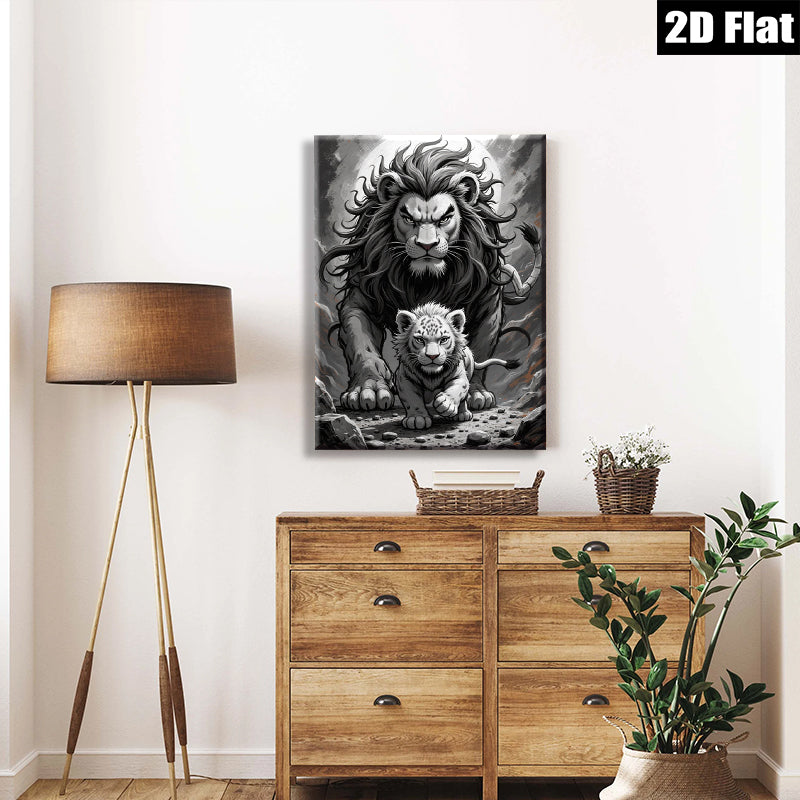 2D flat 1pc Majestic Lion Family Portrait Wall Art Canvas Prints for Living Room Bedroom Home Decor Farmhouse Style Modern Artwork Gallery Wrapped