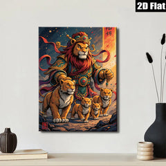 2D flat 1pc Majestic Lion Family Portrait Wall Art Living Room Bedroom Decor Canvas Prints Modern Farmhouse Style Gallery Wrapped Artwork Coastal Beach Home Decor
