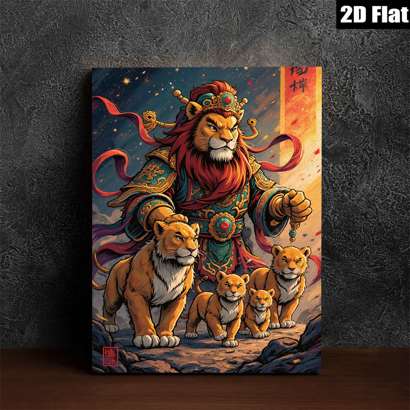 2D flat 1pc Majestic Lion Family Portrait Wall Art Living Room Bedroom Decor Canvas Prints Modern Farmhouse Style Gallery Wrapped Artwork Coastal Beach Home Decor