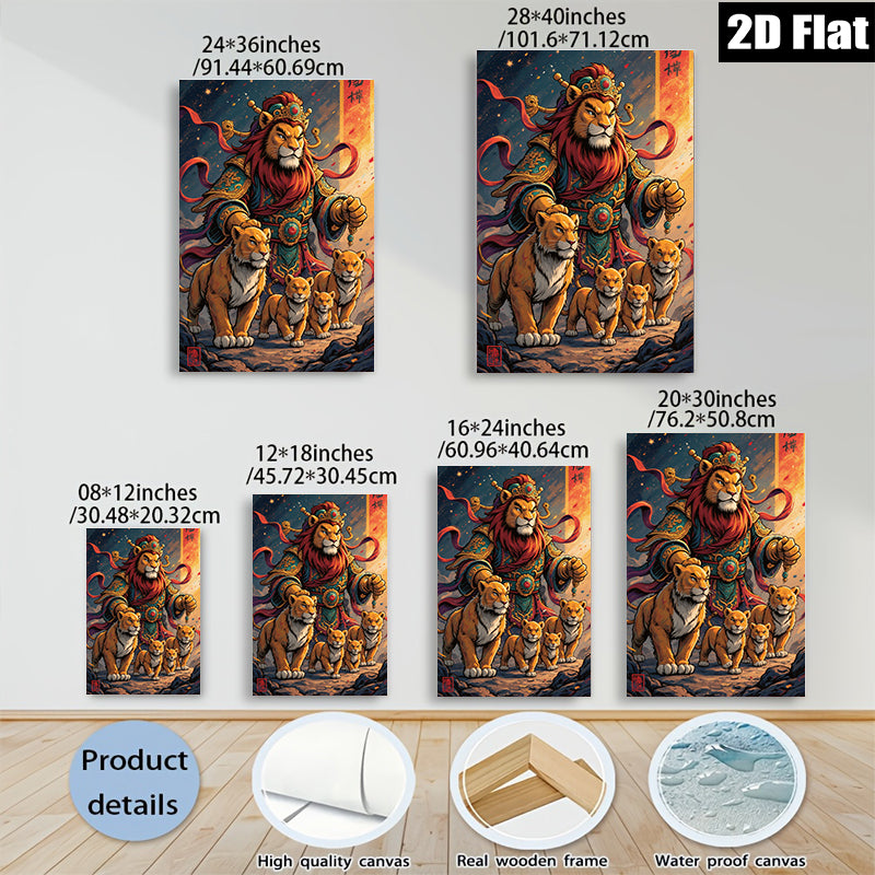 2D flat 1pc Majestic Lion Family Portrait Wall Art Living Room Bedroom Decor Canvas Prints Modern Farmhouse Style Gallery Wrapped Artwork Coastal Beach Home Decor