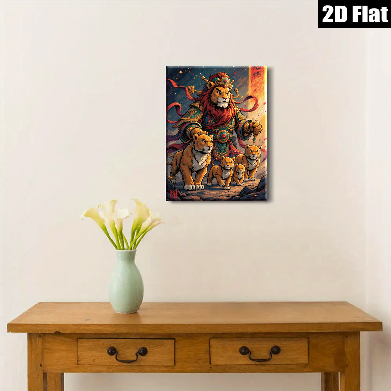 2D flat 1pc Majestic Lion Family Portrait Wall Art Living Room Bedroom Decor Canvas Prints Modern Farmhouse Style Gallery Wrapped Artwork Coastal Beach Home Decor