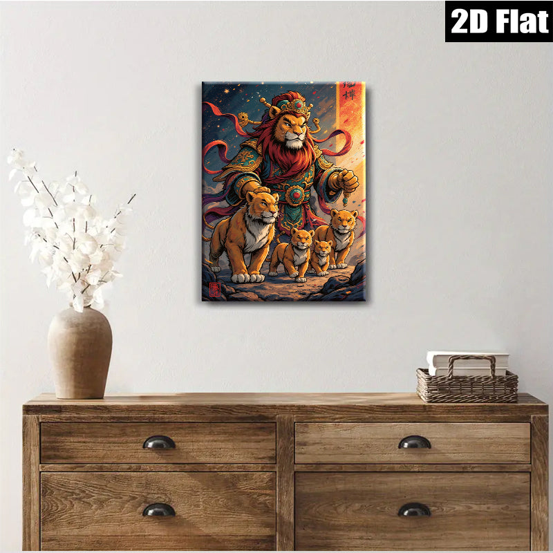 2D flat 1pc Majestic Lion Family Portrait Wall Art Living Room Bedroom Decor Canvas Prints Modern Farmhouse Style Gallery Wrapped Artwork Coastal Beach Home Decor