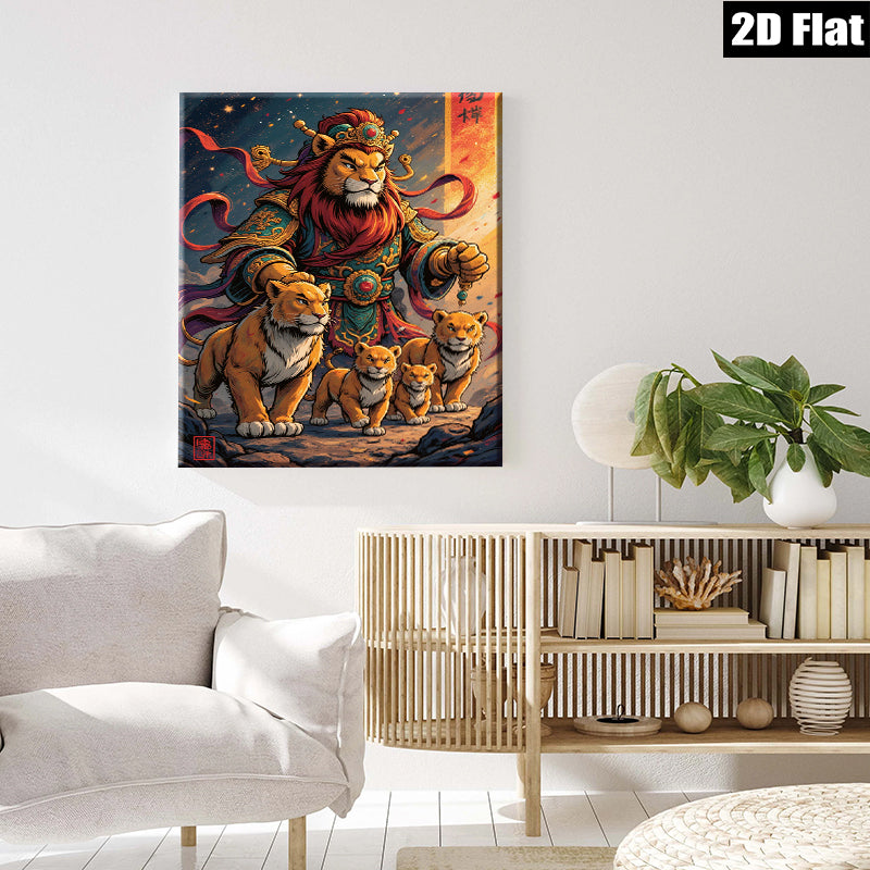 2D flat 1pc Majestic Lion Family Portrait Wall Art Living Room Bedroom Decor Canvas Prints Modern Farmhouse Style Gallery Wrapped Artwork Coastal Beach Home Decor