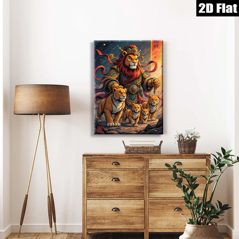 2D flat 1pc Majestic Lion Family Portrait Wall Art Living Room Bedroom Decor Canvas Prints Modern Farmhouse Style Gallery Wrapped Artwork Coastal Beach Home Decor