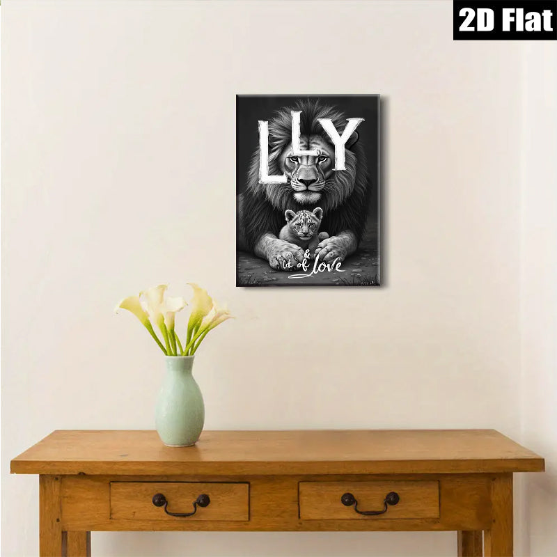 2D flat 1pc Majestic Lion Family Portrait Wildlife Art Canvas Print for Living Room Bedroom Gallery Wall Decor Modern Farmhouse Rustic Accent Piece