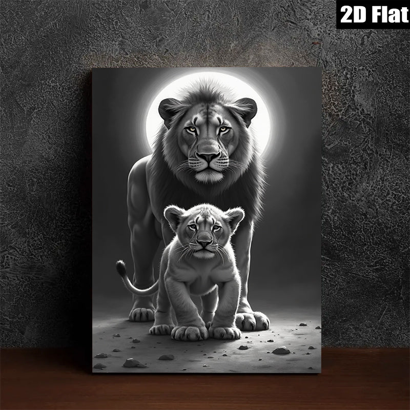 2D flat 1pc Majestic Lion Family Portrait Wildlife Art Canvas Print for Living Room Bedroom Home Decor Modern Farmhouse Wall Art Gallery Wrapped